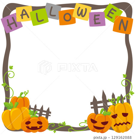 キッズ＆ベビー用ハロウィンSNSフレームのベクターイラスト素材 129162088