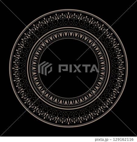 Round gold floral european pattern plate. Ethnic circle ornament of Ancient Greece, Roman Empire. Pattern frame for round surfaces, invitations, textiles, engraving, embroidery, porcelain 129162116