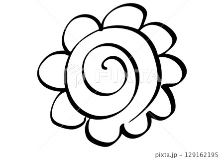 シンプルな手描きの花丸の線画イラスト　ベクター 129162195