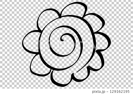 シンプルな手描きの花丸の線画イラスト　ベクター 129162195