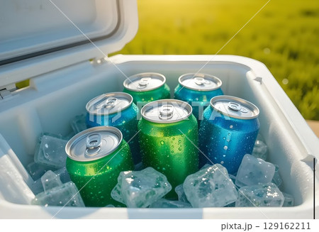 Cold Drinks in a Cooler on a Sunny Day 129162211
