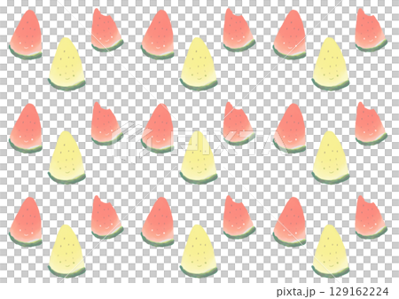 Cute illustration of cut watermelon with face background 129162224