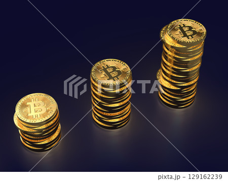 積み上げたビットコインの3Dイラストレーション 積み上げたビットコインの3Dイラストレーション 129162239