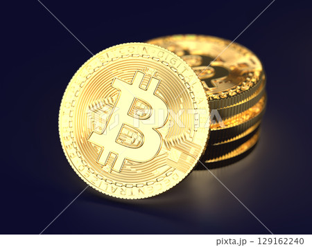 積み上げたビットコインの3Dイラストレーション 129162240