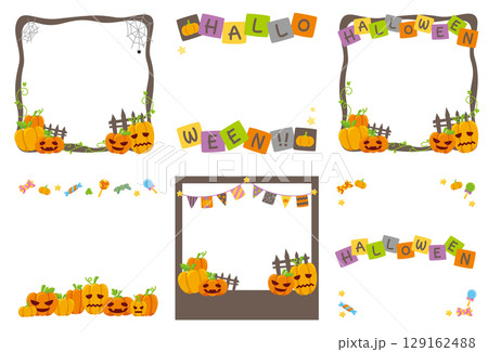 キッズ＆ベビー用ハロウィンSNSフレームのベクターイラスト素材詰め合わせセットB 129162488