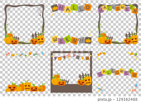 萬聖節兒童與嬰兒社群媒體框架-向量插圖集 B 萬聖節兒童與嬰兒社群媒體框架-向量插圖集 B 129162488