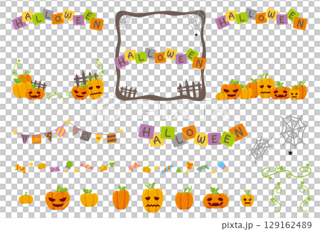 萬聖節社交媒體框架和兒童和嬰兒圖標，向量插圖集 C 129162489