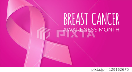 Pink ribbon on pink background with copy space for your text. Breast cancer awareness month typography. Medical symbol in october. Vector illustration for banner, poster, invitation, flyer. Pink ribbon on pink background with copy space for your text. Breast cancer awareness month typography. Medical symbol in october. Vector illustration for banner, poster, invitation, flyer. 129162670