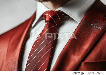 An Elegant Red Suit and a Stylish Tie Designed Specifically for Modern Professionals 129162695