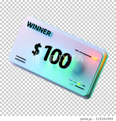 Lottery ticket revealing $100 win, 3d realistic prize celebration concept 129162904