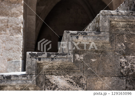 Stairway step. Old stony steps. Historic stone staircases 129163096