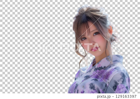 Transparent material: Cute Japanese woman in yukata 129163397