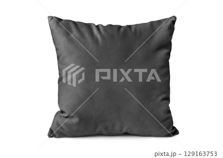 Decorative black velvet rectangular pillow for sleeping and resting isolated on white background 129163753