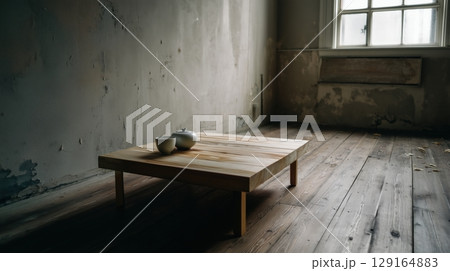 侘び寂びを感じる古民家風空間の茶と木の静寂 129164883