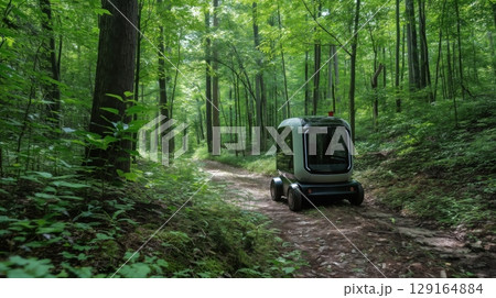 森を進む自動運転バイオカート 森を進む自動運転バイオカート 129164884