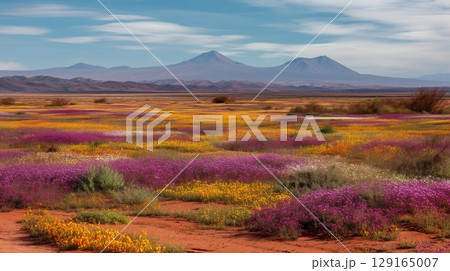 花咲くアタカマ砂漠の奇跡の風景 129165007