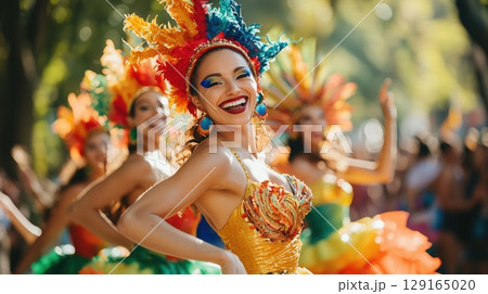 サンバカーニバルで踊る女性たち サンバカーニバルで踊る女性たち 129165020