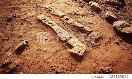 赤土に刻まれた火星遺跡のような構造物 129165025