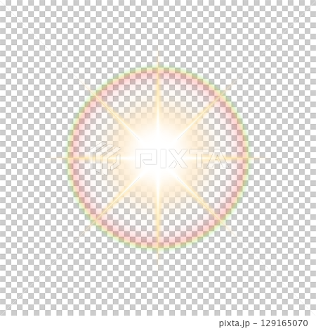 透明背景上帶有彩虹光芒的八向太陽耀斑 透明背景上帶有彩虹光芒的八向太陽耀斑 129165070