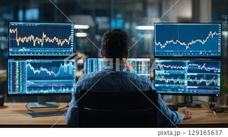 Financial Analyst Monitoring Stock Market Trends 129165637