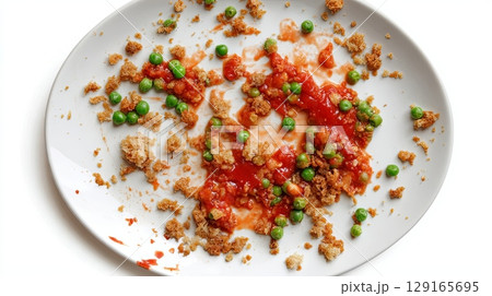 Messy Plate with Peas, Sauce, and Breadcrumbs 129165695