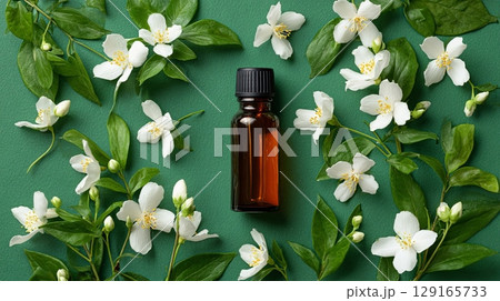 Aromatherapy Oil Bottle with Jasmine Flowers 129165733