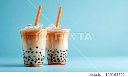 Refreshing Iced Bubble Tea with Tapioca Pearls Refreshing Iced Bubble Tea with Tapioca Pearls 129165822