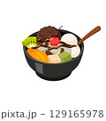 黒蜜がかかったあんみつ（スプーン付き）- フラットベクターイラスト 129165978