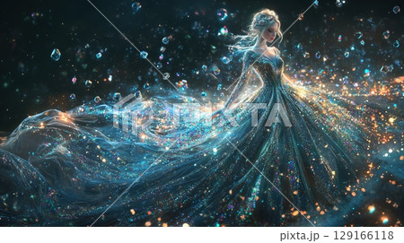 星のように輝く幻想ドレスの女性 129166118