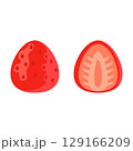 ヘタなしのいちご（丸ごと＋断面）セット - フラットベクターイラスト 129166209