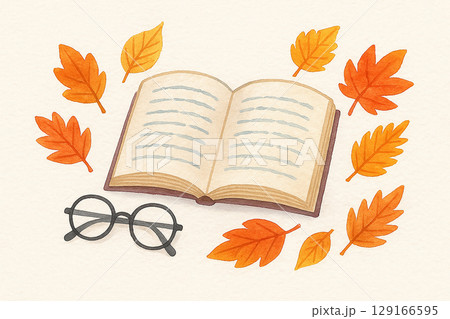 本と落ち葉に囲まれた秋のイラスト(フレーム風) 本と落ち葉に囲まれた秋のイラスト(フレーム風) 129166595