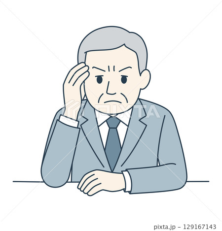 頭を抱えるシニア男性(スーツ姿・カラー) 頭を抱えるシニア男性(スーツ姿・カラー) 129167143