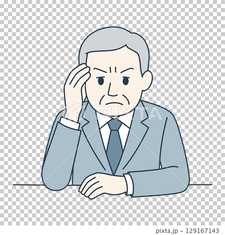 頭を抱えるシニア男性(スーツ姿・カラー) 頭を抱えるシニア男性(スーツ姿・カラー) 129167143