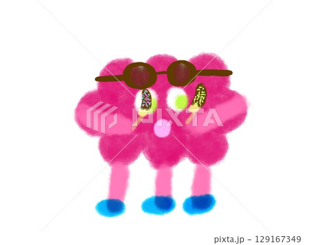 サングラスをかけたピンク色の不思議ないきもの サングラスをかけたピンク色の不思議ないきもの 129167349