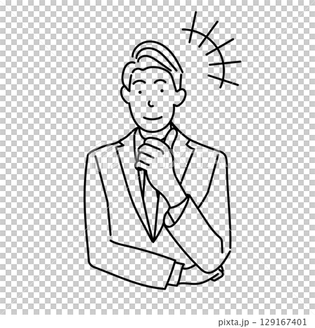 Stock Illustration: Line drawing vector of a businessman who came up with an idea 129167401