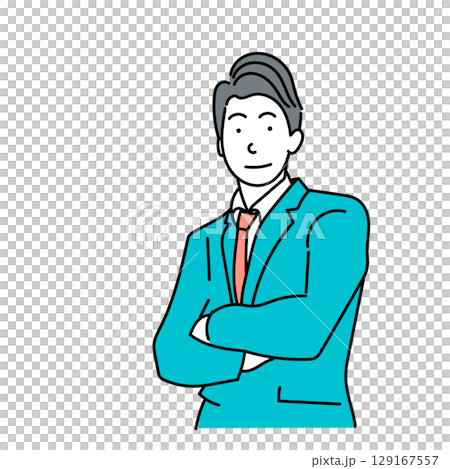 イラスト素材: 腕を組んで自信を見せるビジネスマンのベクターイラスト 129167557