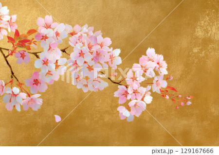 金屏風の桜の背景 129167666