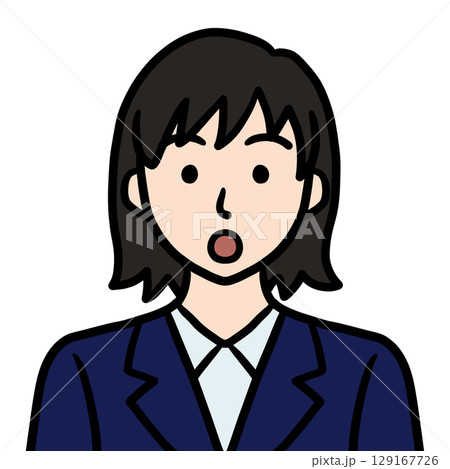 スーツ姿の若い女性（驚き） 129167726