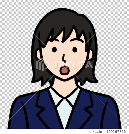 スーツ姿の若い女性（驚き） 129167726
