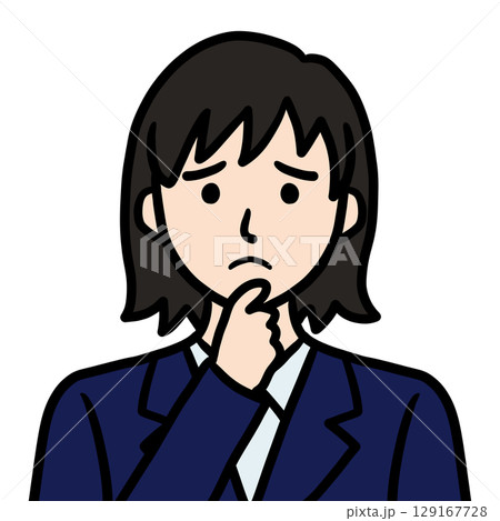 手を当てて困るスーツ姿の若い女性 129167728