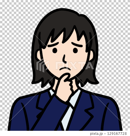 手を当てて困るスーツ姿の若い女性 129167728