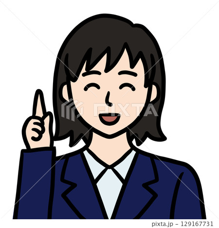 指差すスーツ姿の若い女性（笑顔） 129167731