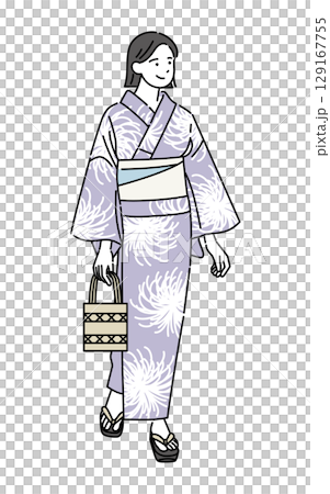 浴衣で出かける笑顔の女性 129167755