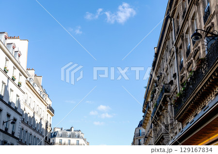 Facade of residential building in Paris, France Facade of residential building in Paris, France 129167834