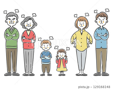 怒っている家族三世帯　全身　ベクター 129168148