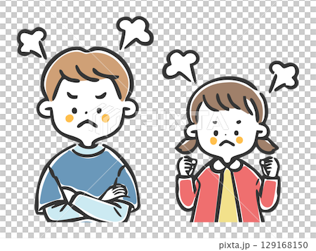 憤怒的男孩和女孩的上半身向量 129168150