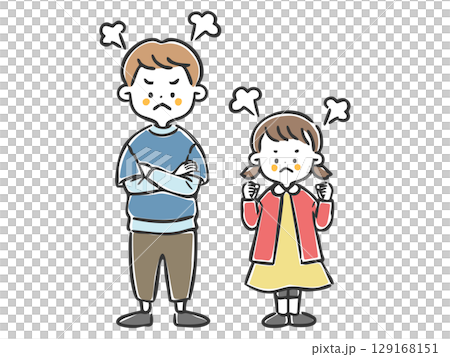 怒っている男の子と女の子 全身 ベクター 怒っている男の子と女の子 全身 ベクター 129168151