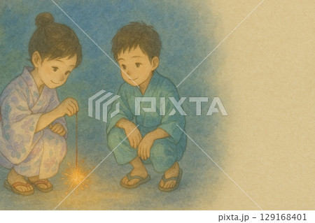 花火をする子どもたち 129168401