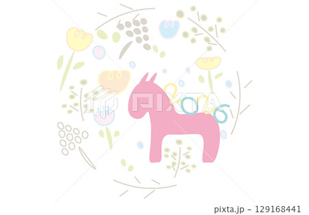 カラフルな花と馬のイラスト　2026 129168441