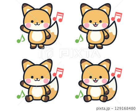 楽しいかわいいミニ狐のイラストセット 129168480